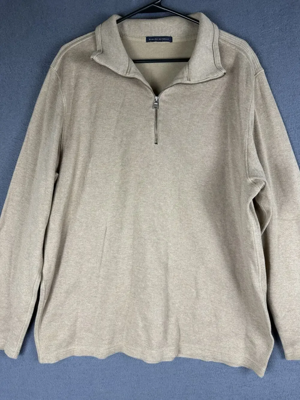 Banana Republic Sweater Mens Large Oatmeal Cotton Quarter Zip Mock Neck Pullover